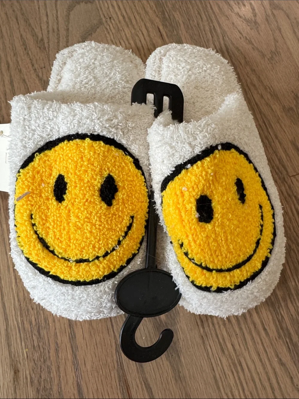 Kids White Terry Slippers with Yellow Smiley Face